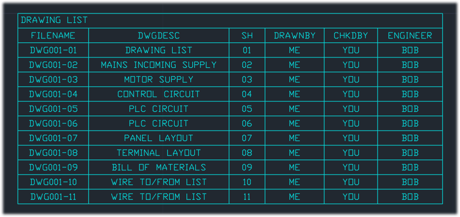 AutoCAD Electrical Drawing List Report