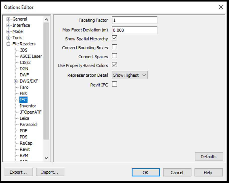 revit to navisworks export settings